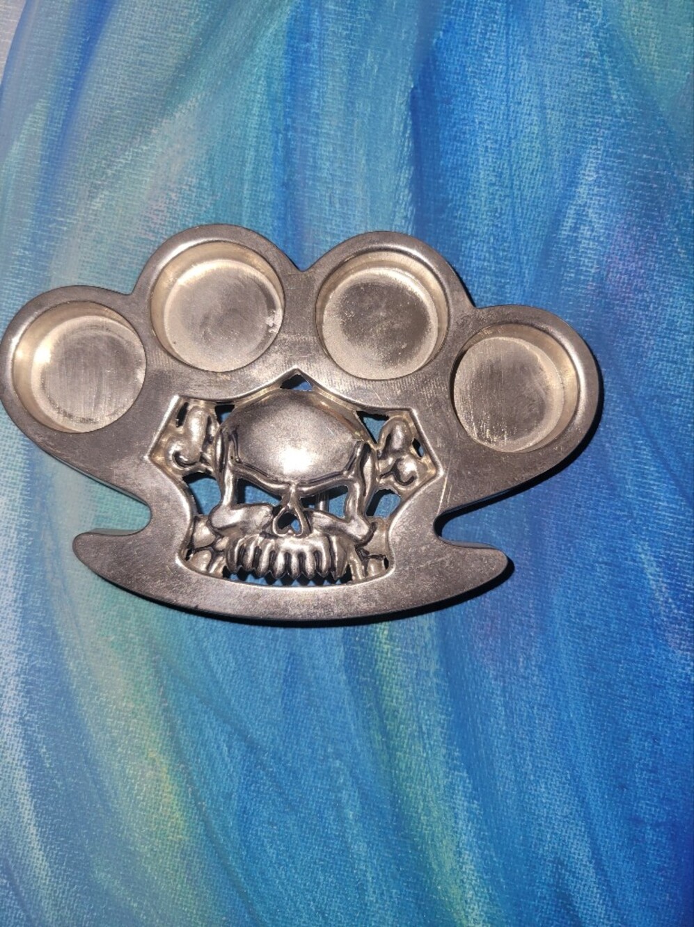 Rock Rebel Silver Tone Skull And Knuckles Belt Buckle